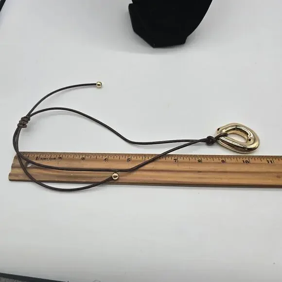 Atterri Brown Leather Cord Necklace and Gold Tone Pendant Adjustable Minimalist - Picture 5 of 5